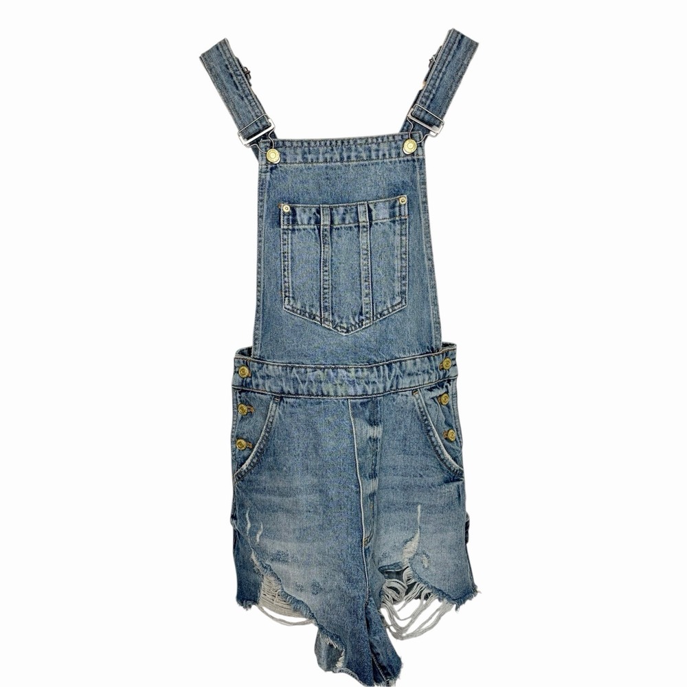 Pilcro Denim Shortalls Overalls Womens 29 Jean Distressed Medium Wash Boho